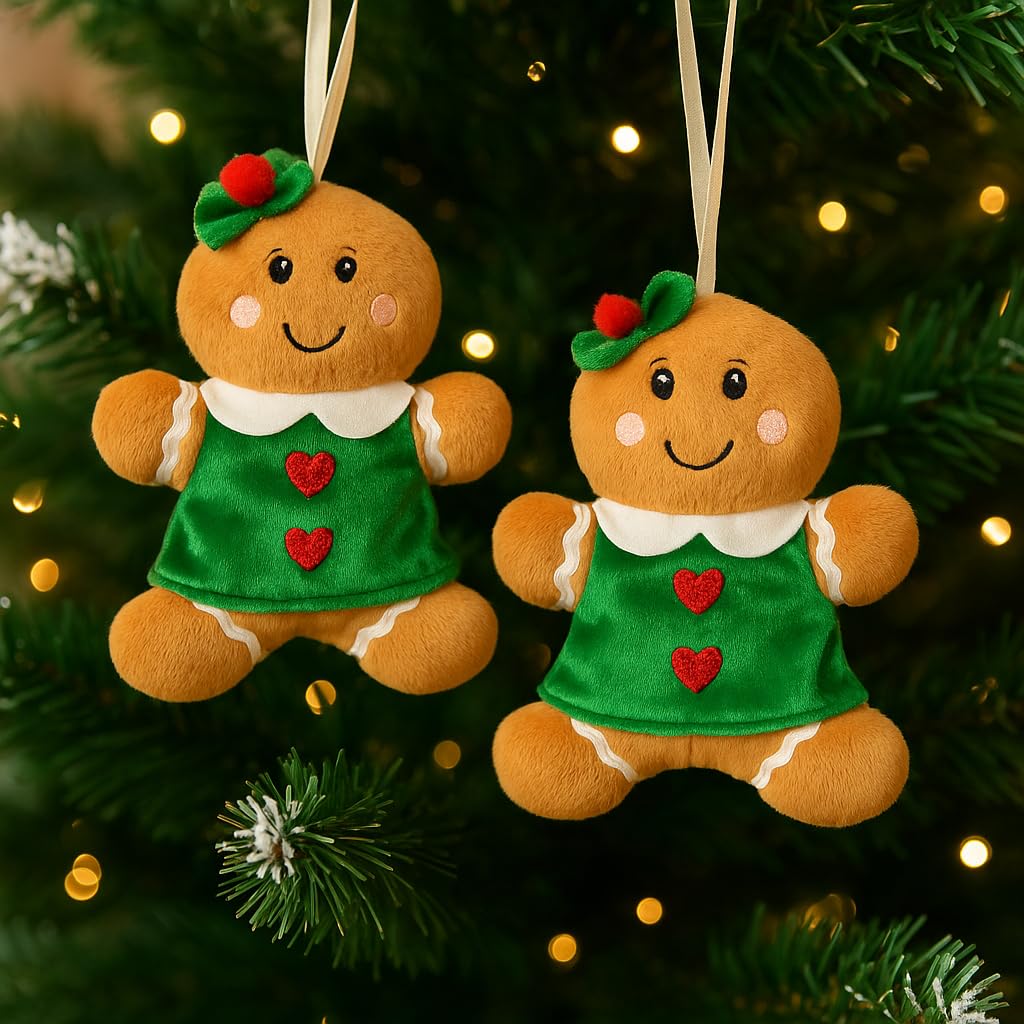 Marco Paul 2 Pack Gingerbread Man Christmas Tree Baubles - 20cm Plush Hanging Gingerbread Girl Tree Pendants - Xmas Decoration for Wall Decor, Christmas Stocking Filler, Crafts & Table Centrepiece