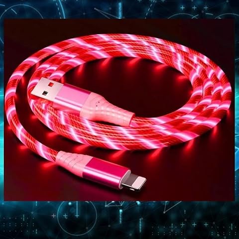 LyteCordz Vortex | 6 or 3 Feet Foot | Light Up Bright Moving Cord | USB Charging Cable Compatible with iPhone (All Models) (Red, 3' Cord Only) Cover