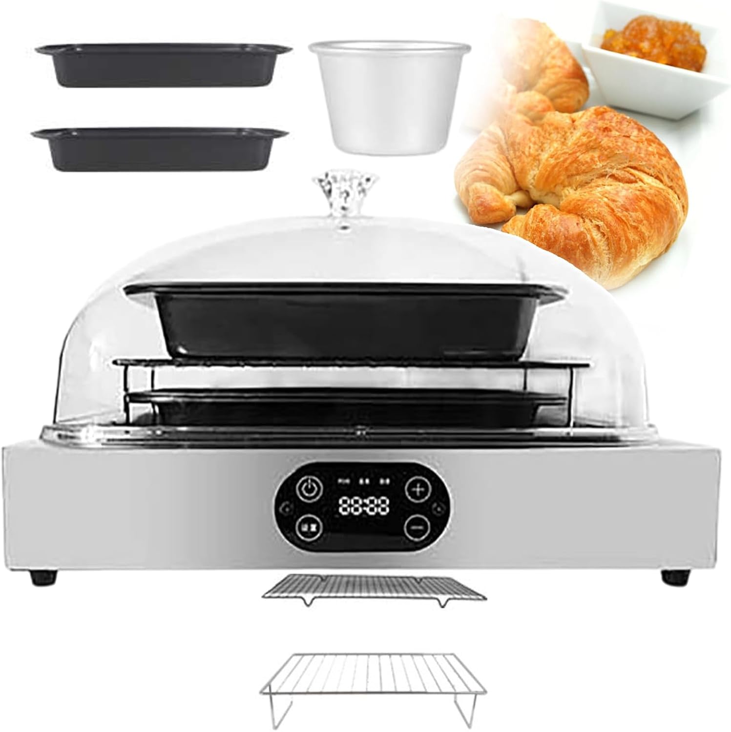 Electric Dough Fermenter Machine/Automatic Dough Bread Proofer Machine/With 2 Dough Tray, 2 Grid Rack, 1 Water Cup/Sourdough Bread Making Tools Kit/Convenient Storage