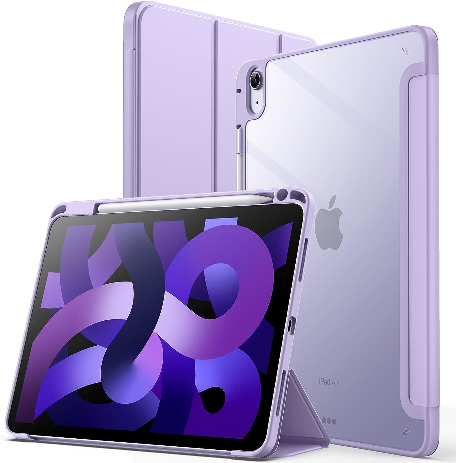 Printme for iPad Air 5/4 (2022/2020 5th/4th Generation 10.9-Inch) with Pencil Holder, Clear Transparent Back Shell Slim Stand Shockproof Tablet Cover, Auto Wake/Sleep (Lavender) (B0CHJLCNSP) Amazon Price History, Amazon Price Tracker