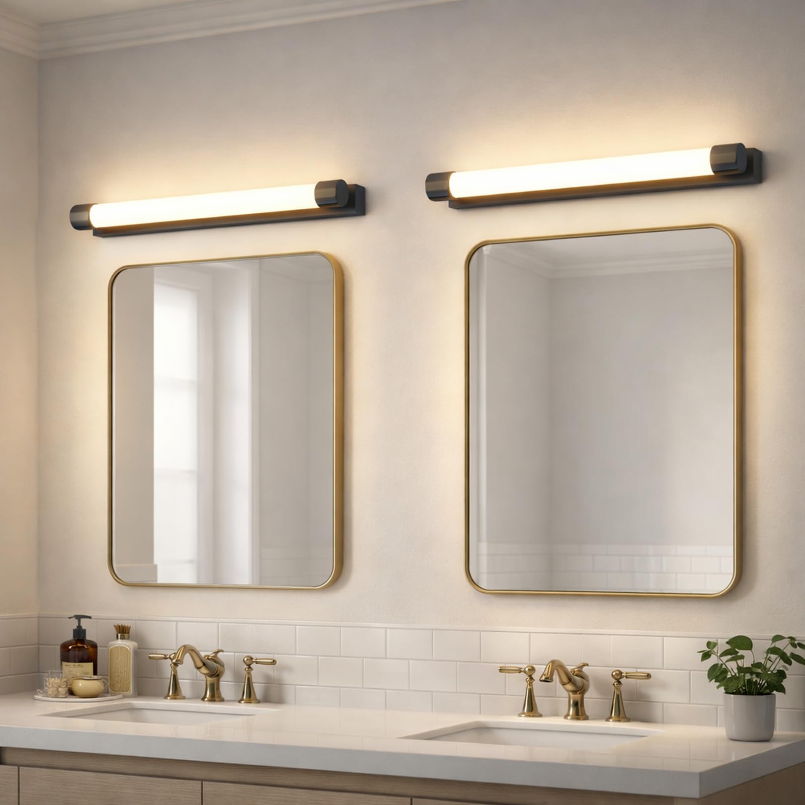 Homefire LED Spiegelleuchte Bad 50CM - 2ER 10W Spiegellampe Badezimmer Schwarz Warmweiß 3000K Badlampe Wand Wasserdicht IP44 Wandlampe Modern Wandleuchte für Flur Wohnzimmer Badezimmerspiegel