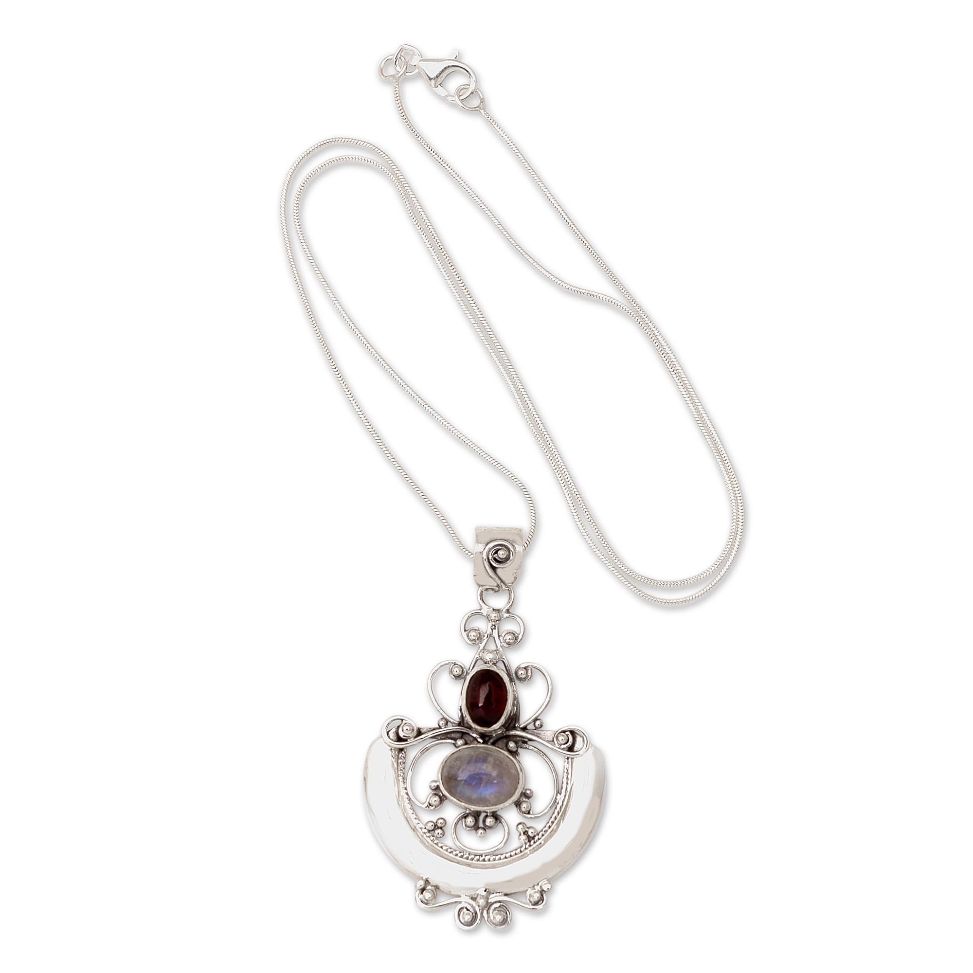 NOVICA Rainbow Moonstone and Garnet Necklace