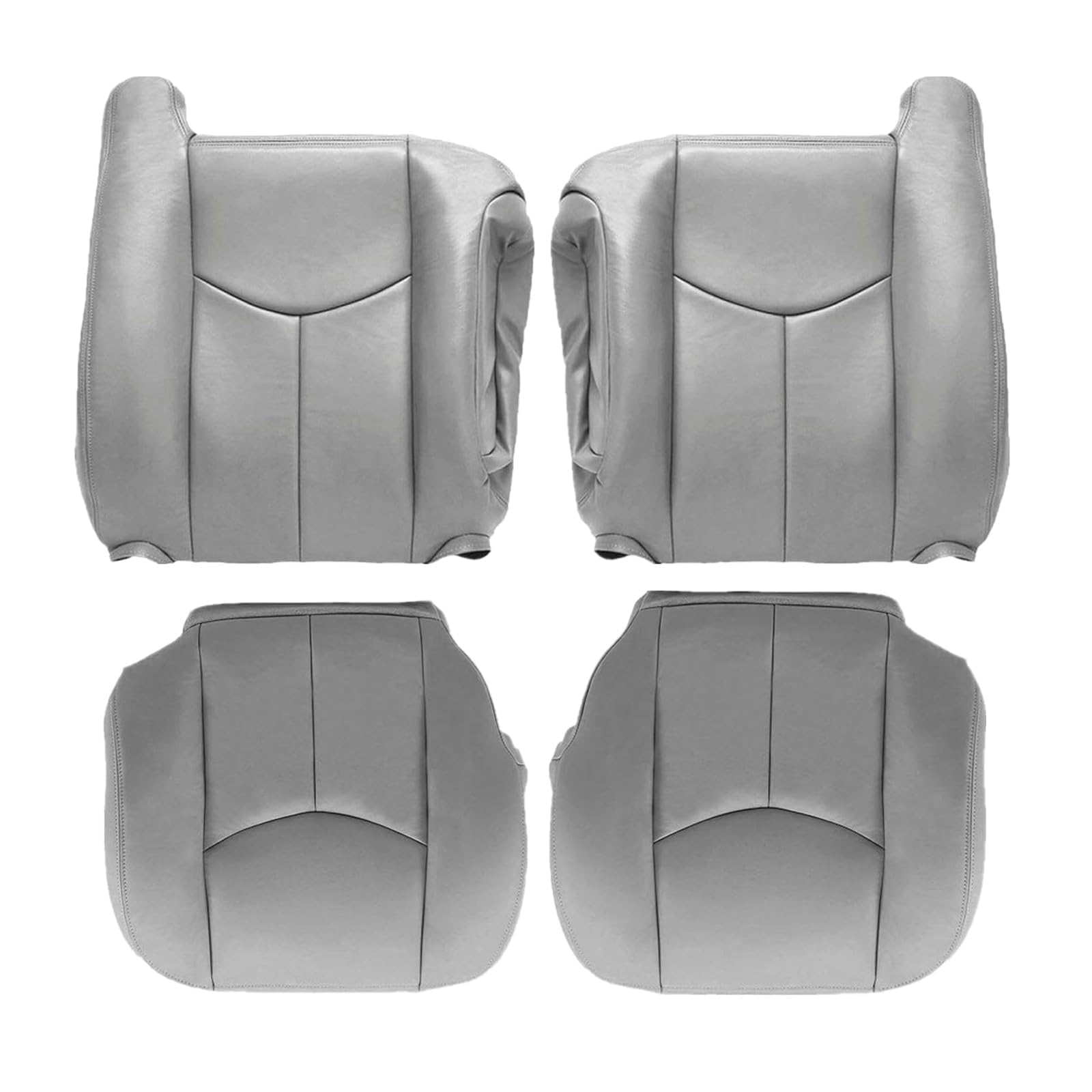 SecosAutoparts Cojín de espuma para conductor y pasajero, parte inferior y superior, funda de asiento de cuero gris claro # 922 para Chevy GMC Tahoe Suburban Avalanche Yukon Silverado Sierra 2003 2004