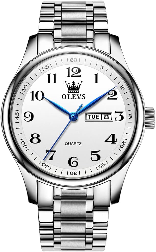 OLEVS Men's Luxury Stainless Steel Watch, Big Face Gold Silver Two Tone Three Hand Analog Quartz Watch, Easy to Read Waterproof Luminous Day Date Wrist Watches for Men
