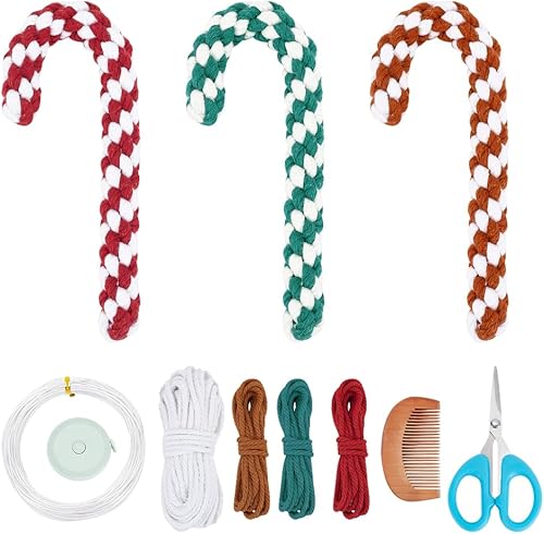 FREEBLOSS Juego de 6 adornos de macramé de Navidad con bastón de caramelo de macramé, kit de macramé con instrucciones para principiantes, macramé