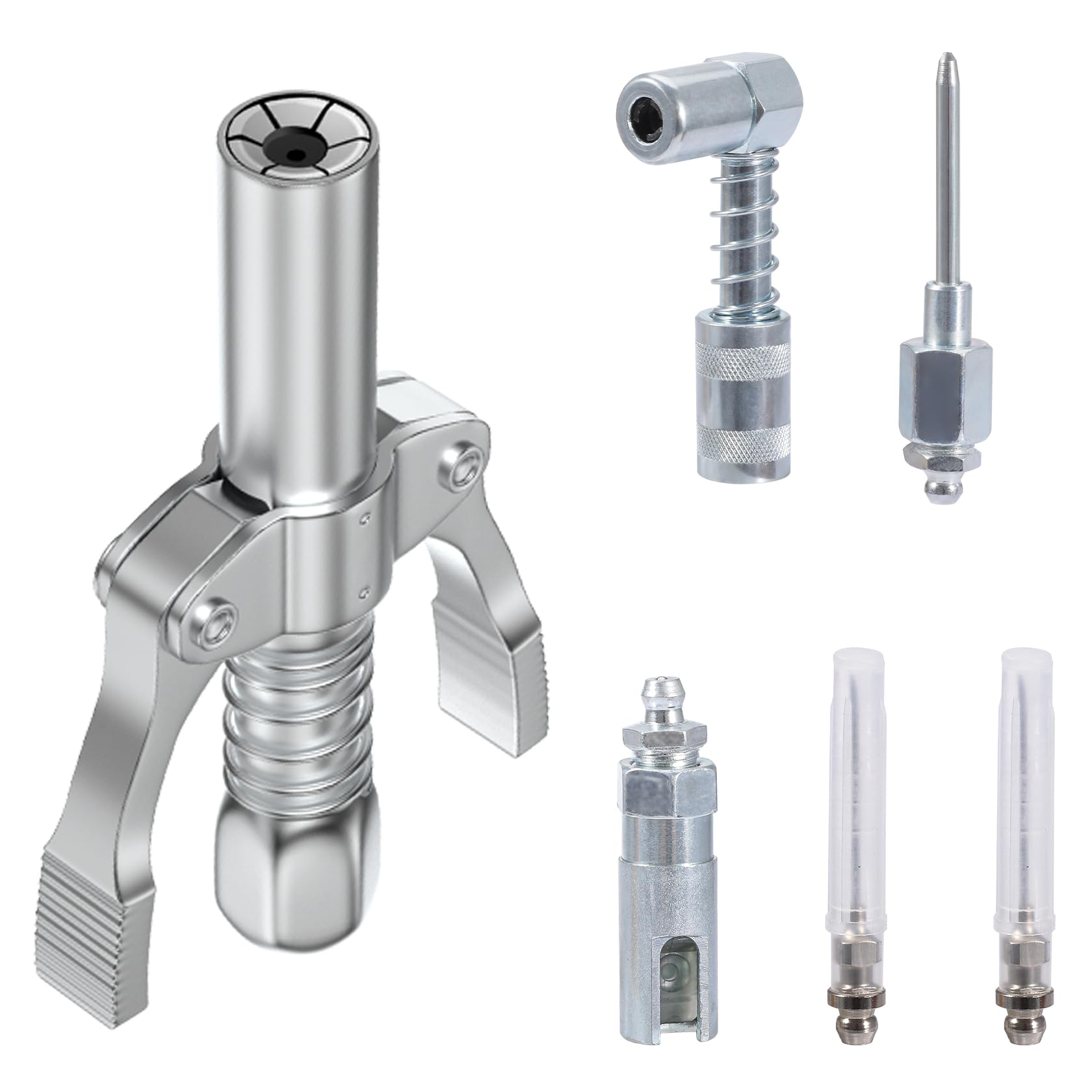 CarBole G Grasso Pistola Accoppiatore 10000PSI,Autobloccante Ingrassatore Testina Compatibile con 1/8" NPT e 4 Tipi di Ugelli per Pistola Grasso,Adatto per Varie Occasioni e Pistole da Grasso