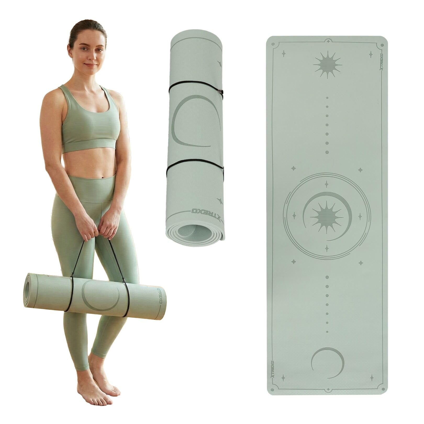 TREXO Tappetino da yoga 183 x 61 cm di altezza e 6 mm di spessore, in TPE ecologico con superficie antiscivolo, forte aderenza sul pavimento, resistente ai danni