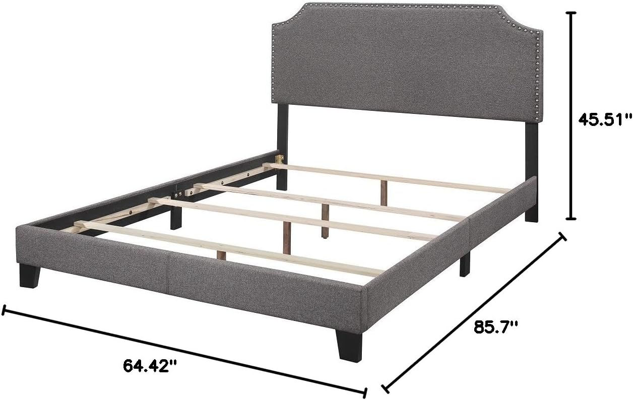 Dimensions of the Tory Upholstered Panel Bed: 85.7 inches length, 64.42 inches width, 45.51 inches height