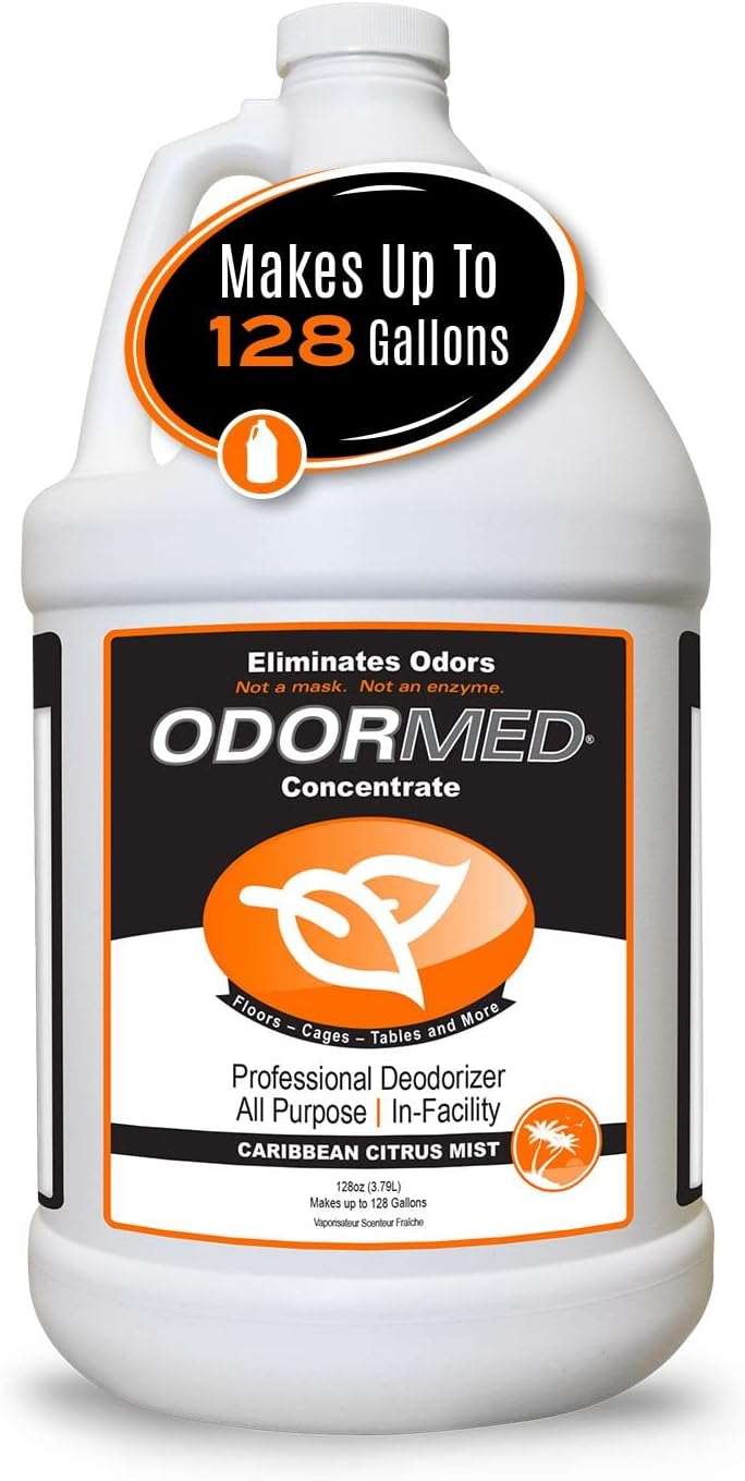 Odorcide Odormed Odor Eliminator Concentrate - Pet Odor Eliminator for Strong Odor on Floors, Walls, Cages & More - All-Purpose with Safe, Non-Enzymatic Formula (1 Gal, Caribbean Citrus Mist)