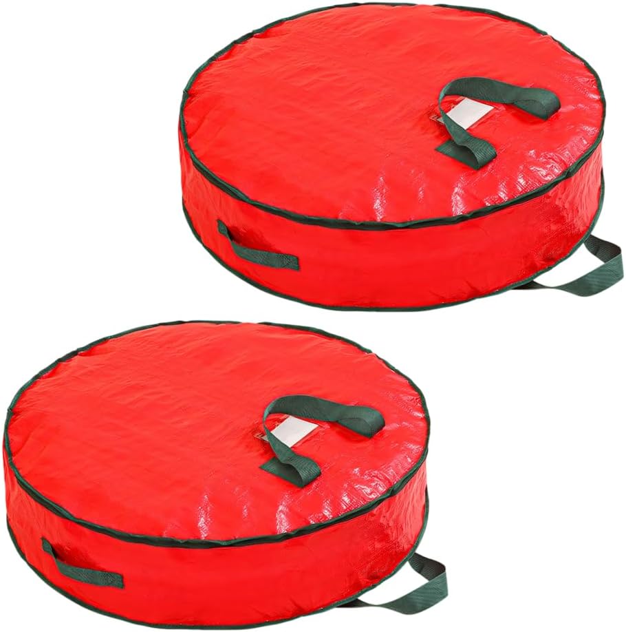MiOYOOW Wreath Storage Container, 2PCS Multi Functional Round Storage Bags Waterproof Wreath Clothing Organizer Bag with Sealed Zipper for Entire Year