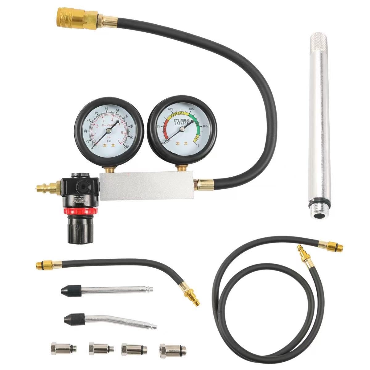 Comprobador de compresión de motor de gasolina, doble manómetro, 0-100 psi, 0-7 bar | Compresión de motor de gasolina, doble manómetro