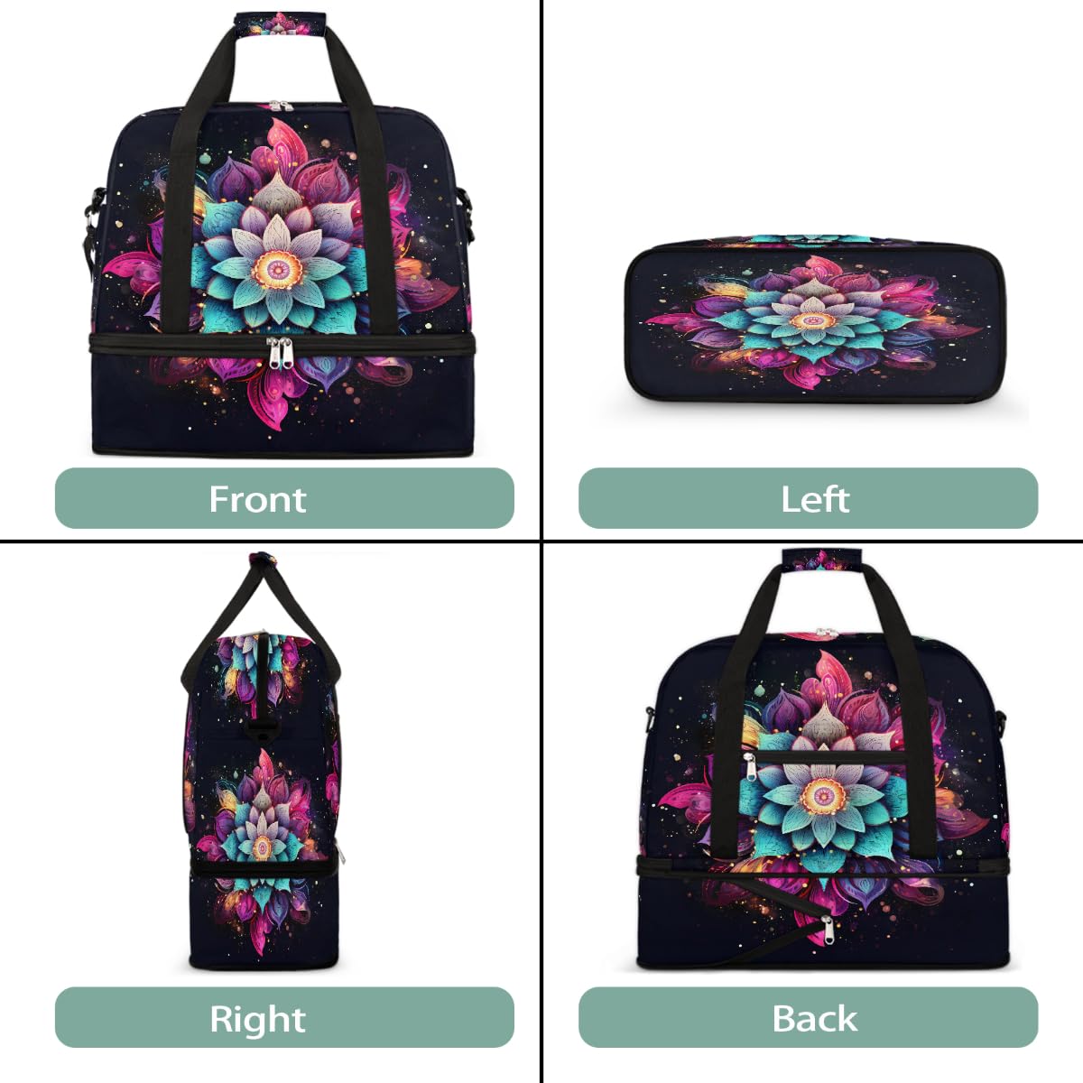 Borsone da viaggio pieghevole con motivo mandala etnico galassia, borsa da palestra espandibile con scomparto per scarpe, grande capacità, borsa da weekender, per viaggi, sport, viaggi notturni