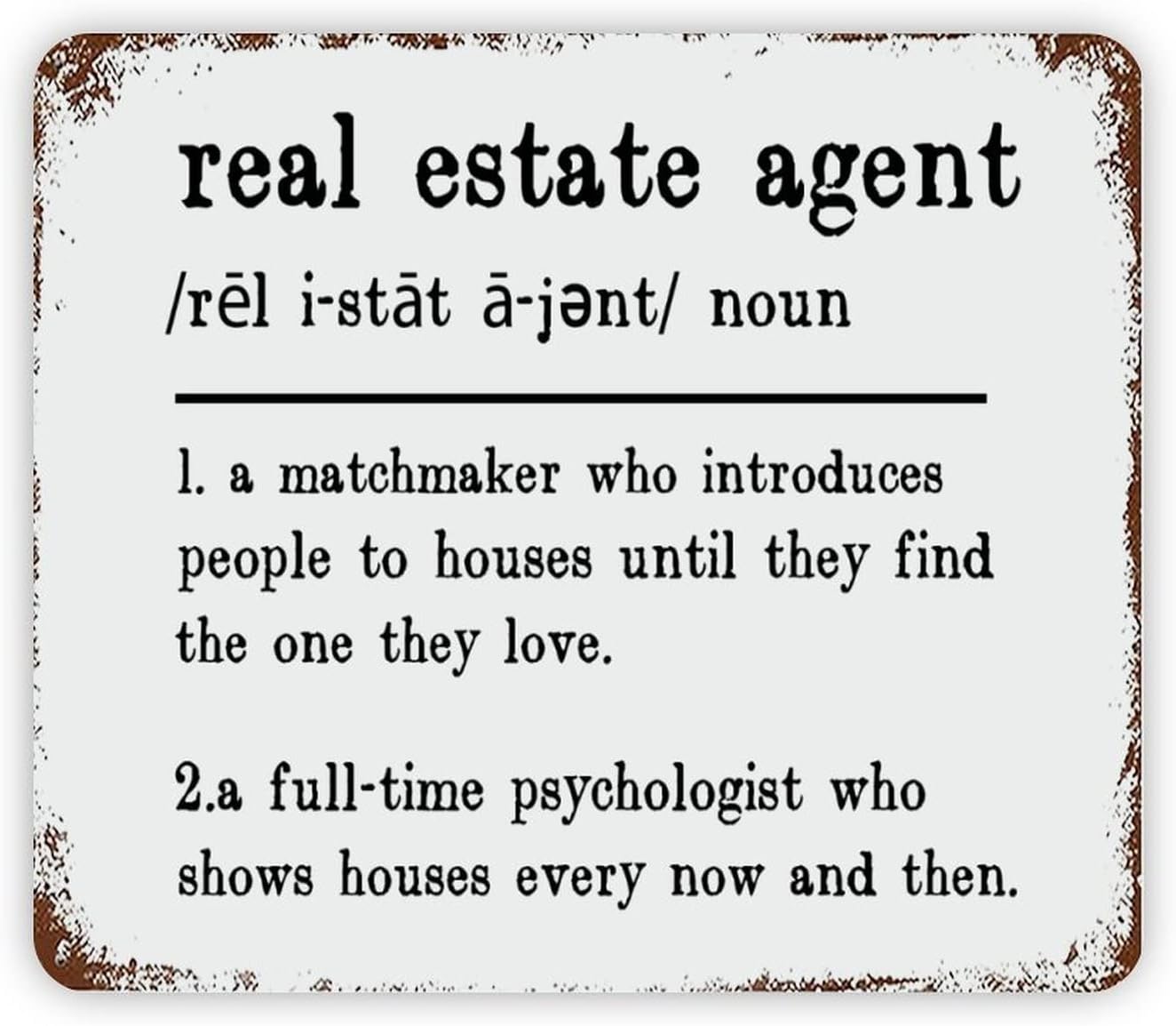 ENEDNATE Quote Metal Sign Real Estate Agent Definition Dictionary Word Meaning Retro