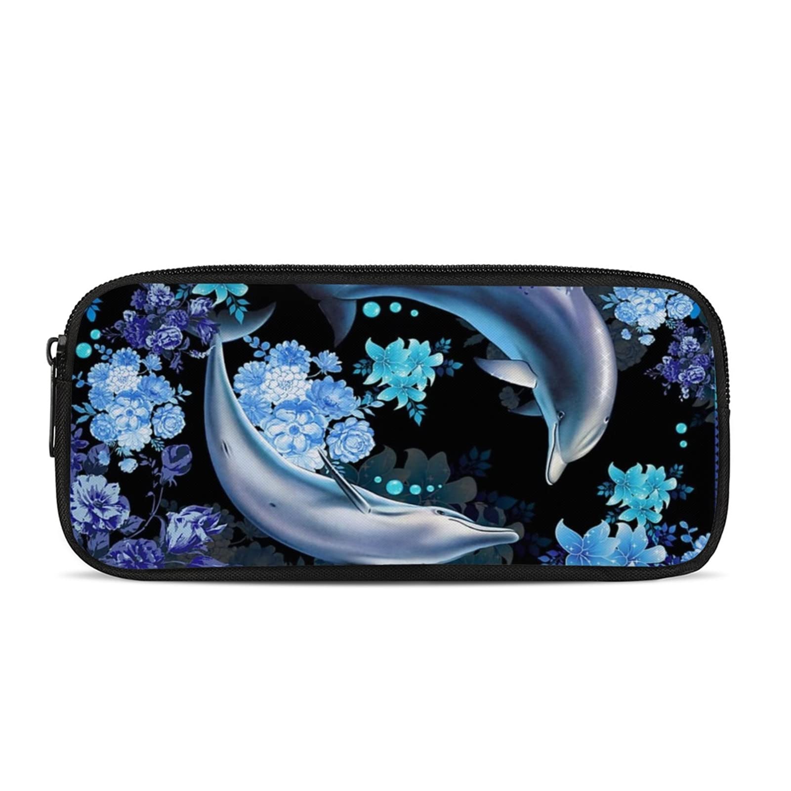 POLERO Cute Dolphin Pencil Case for Girls Women Dolphins Pen Bags Hawaiian Hibiscus Dolphin Pencil Bags โ image 1