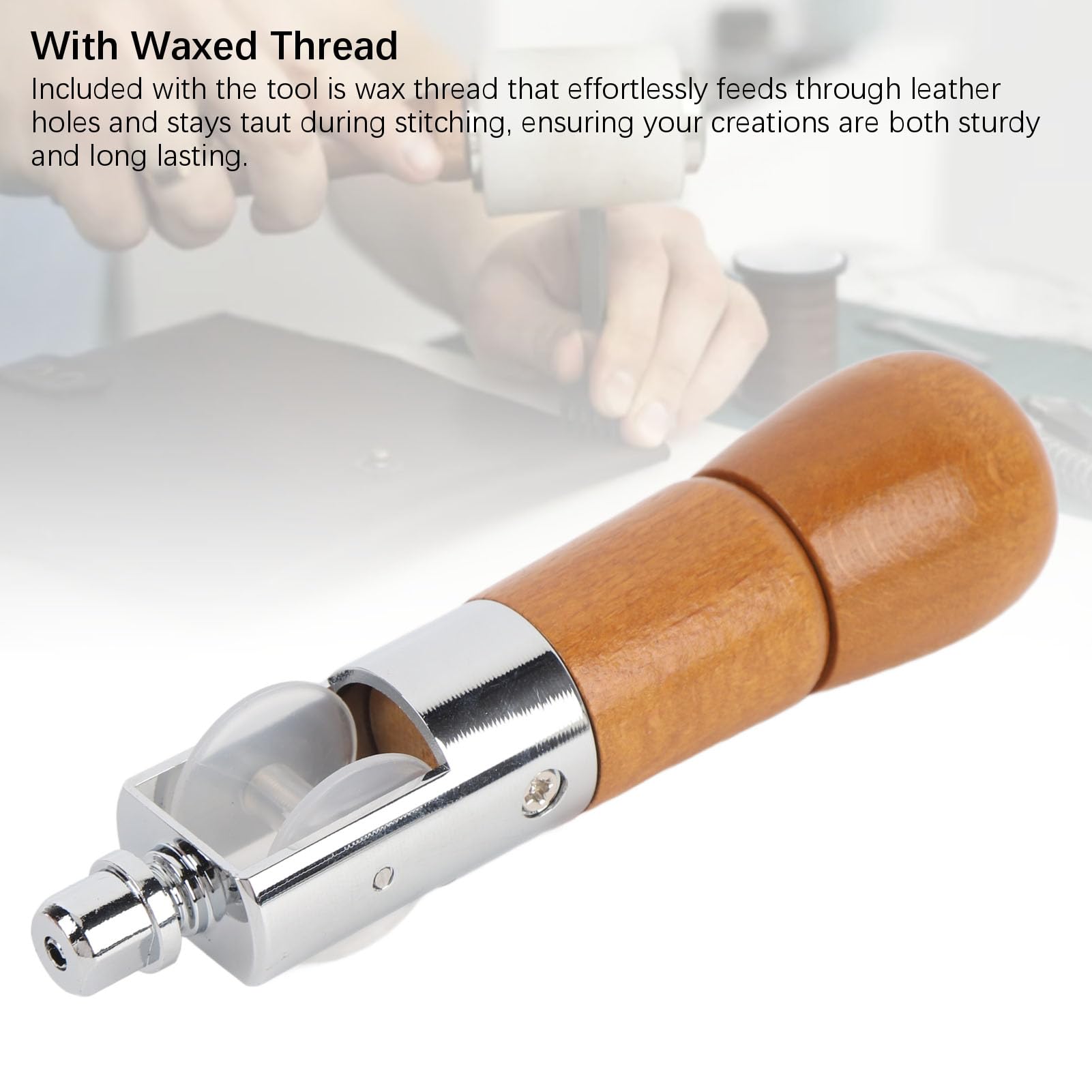 , Sewing Awl Hand Held Sewing Device Sewing Kit with Wood Handle, Manual with Wax Thread for Mending Tents Backpacks Sleeping Bags