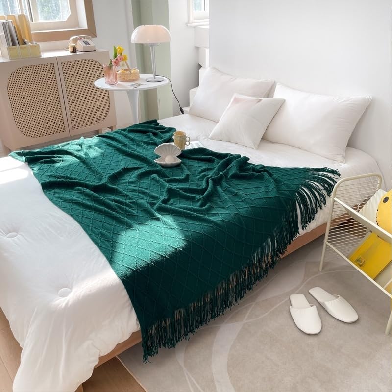MSTZA 130 x 170/130 x 220 cm, 10 Farben, gestricktes Bettläufer-Set, dekorativer Boho-Bettläufer, weich gewebt, passende Kissen, perfekt für Schlafzimmer, Hotel