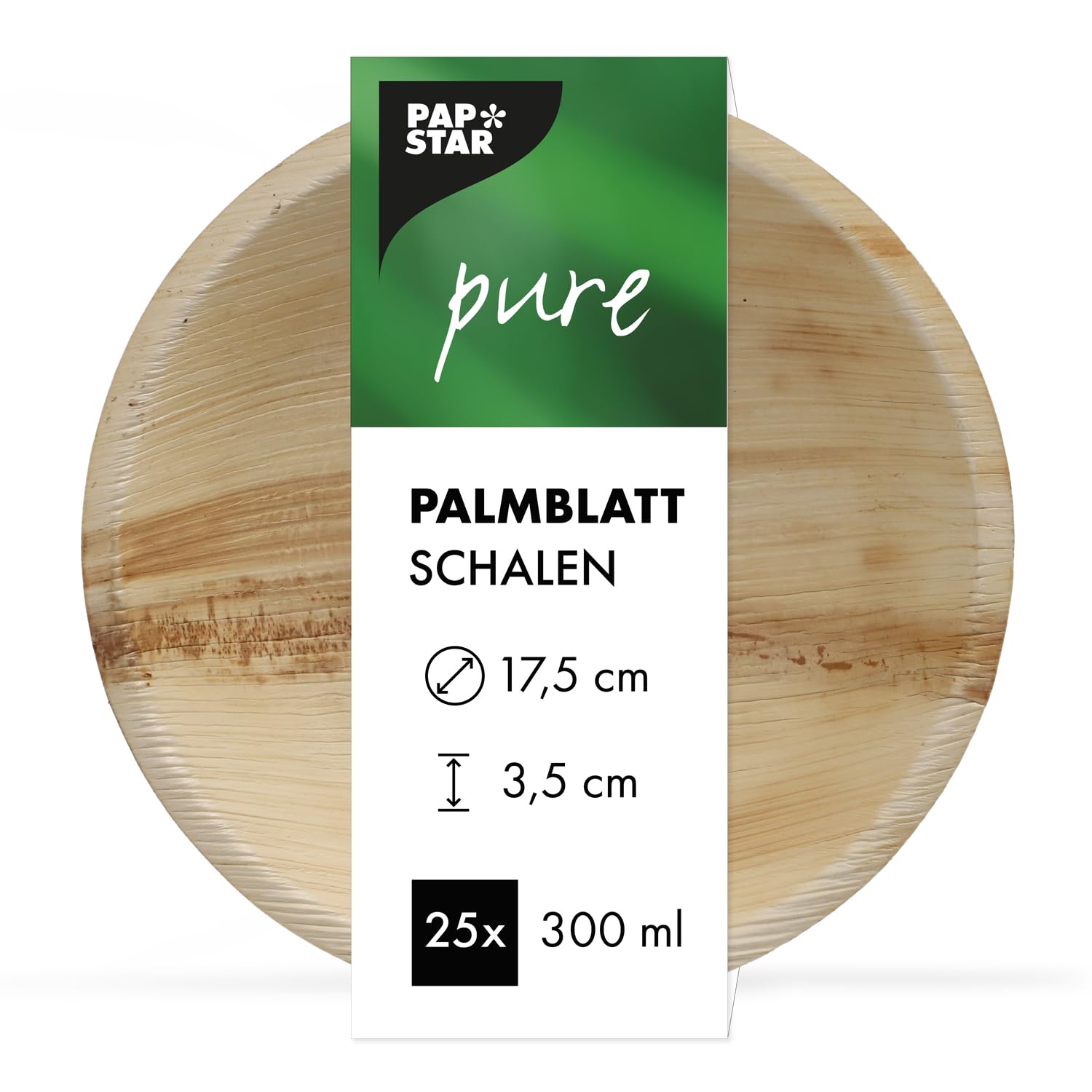 PAPSTAR 25 Bowls, Palm Leaf, Pure Round, 300 ml, Diameter 17.5 cm, 3.5 cm