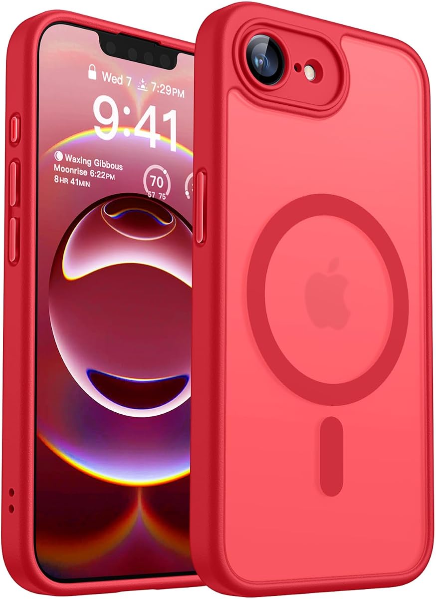 CANSHN Funda magnética a prueba de golpes para iPhone 17e/16e, color rojo