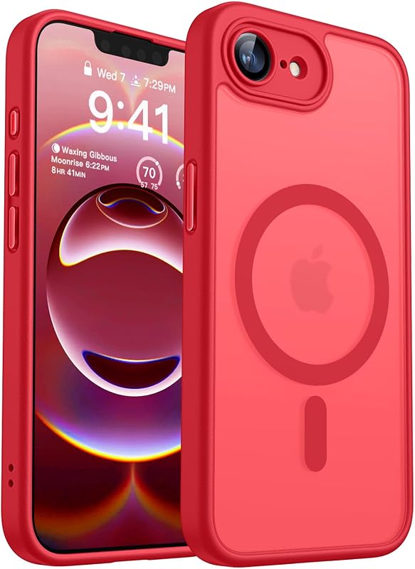 CANSHN Funda magnética a prueba de golpes para iPhone 17e/16e, color rojo