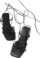 GORGLITTER Women's Strappy Leather Lace-Up Beach Sandals - Summer Thong Gladiator Flats for Vacation & Parties
