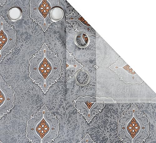 Image of Room Darkening Curtains for Door & Windows, Living Room, Bedroom, Eyelet, Parda, Printed, Pack of 1, Grey, 4 x 7 Feet