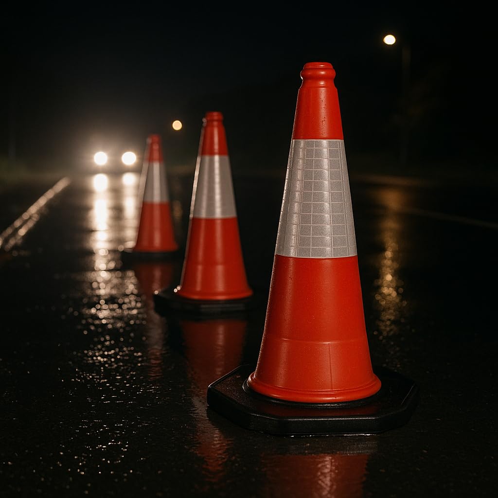 FERRETELIX 4 Unités Cône de Signalisation 75 cm avec Base en Caoutchouc Réfléchissante