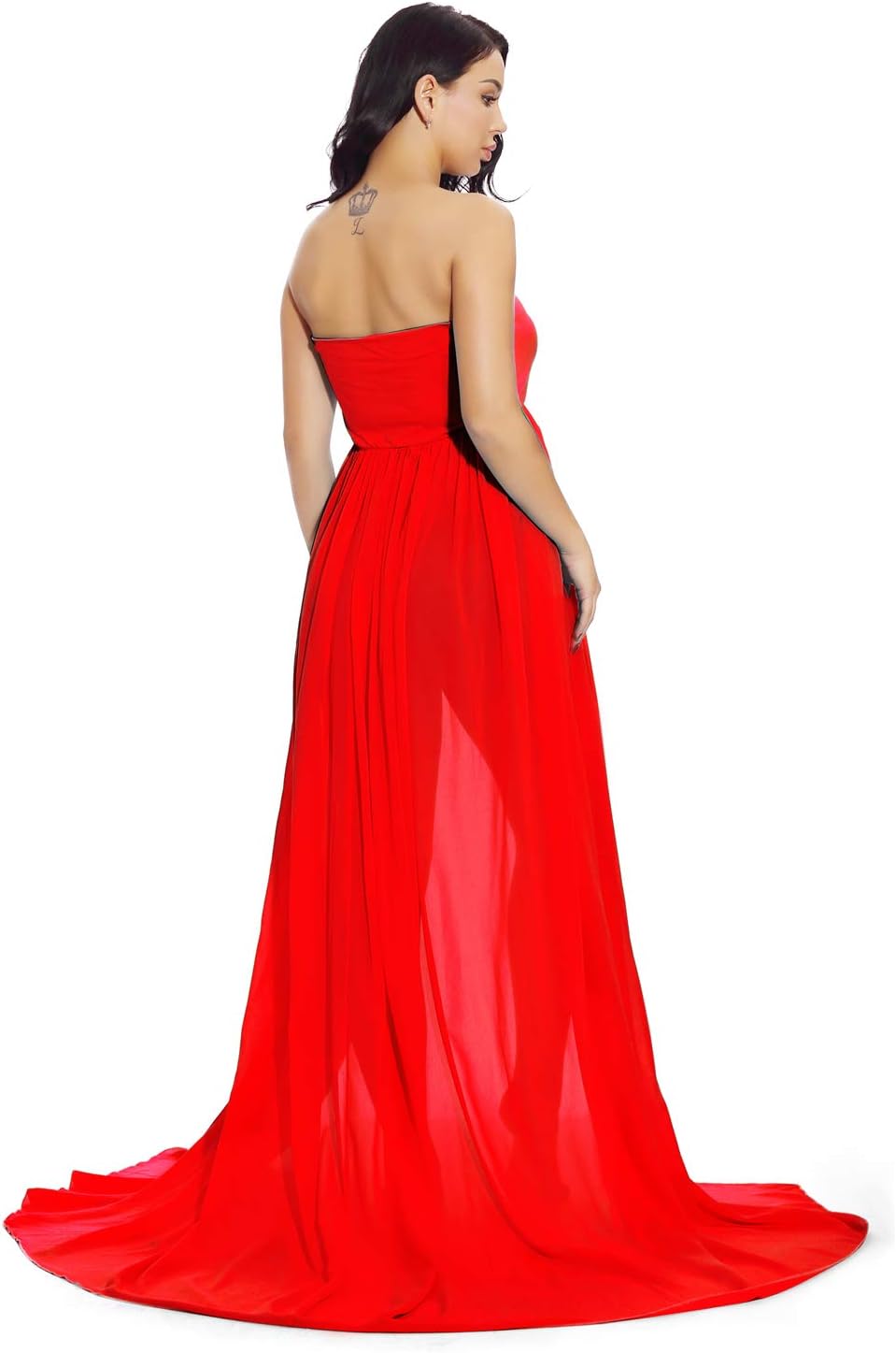 ZIUMUDY Maternity Chiffon Strapless Maxi Photography Dress Split Front Gown for Photoshoot - Image 4