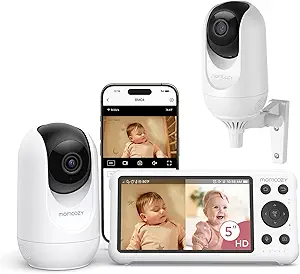 Momcozy BM04 Smart WiFi Baby Monitor with 2 Cameras, 5'' 1080P Split Screen Video Baby Monitor with Camera and Audio, Clear Night Vision, 5000mAh Battery, 2-Way Audio