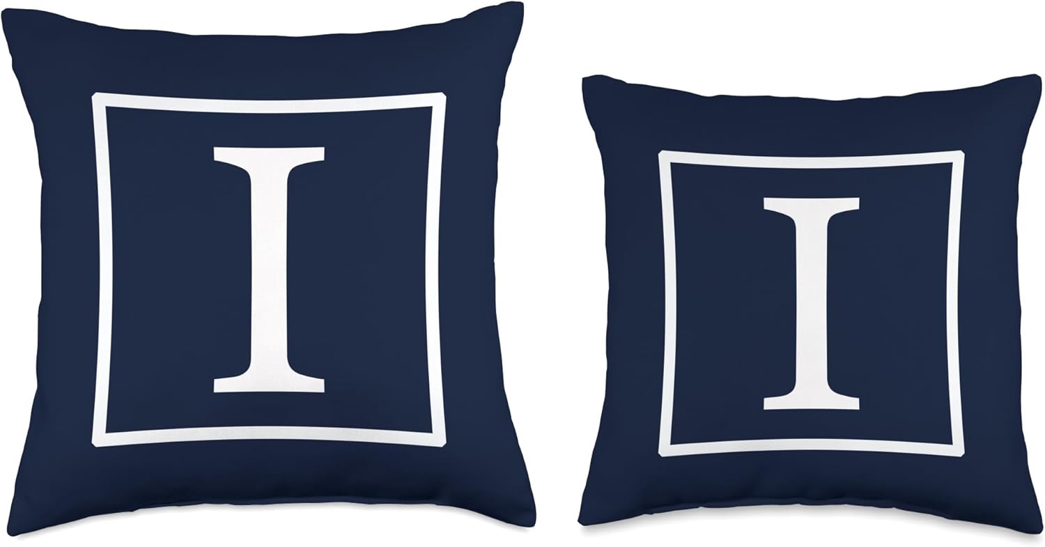White English Alphabet Letter I Monogram Initial Navy Blue Throw Pillow