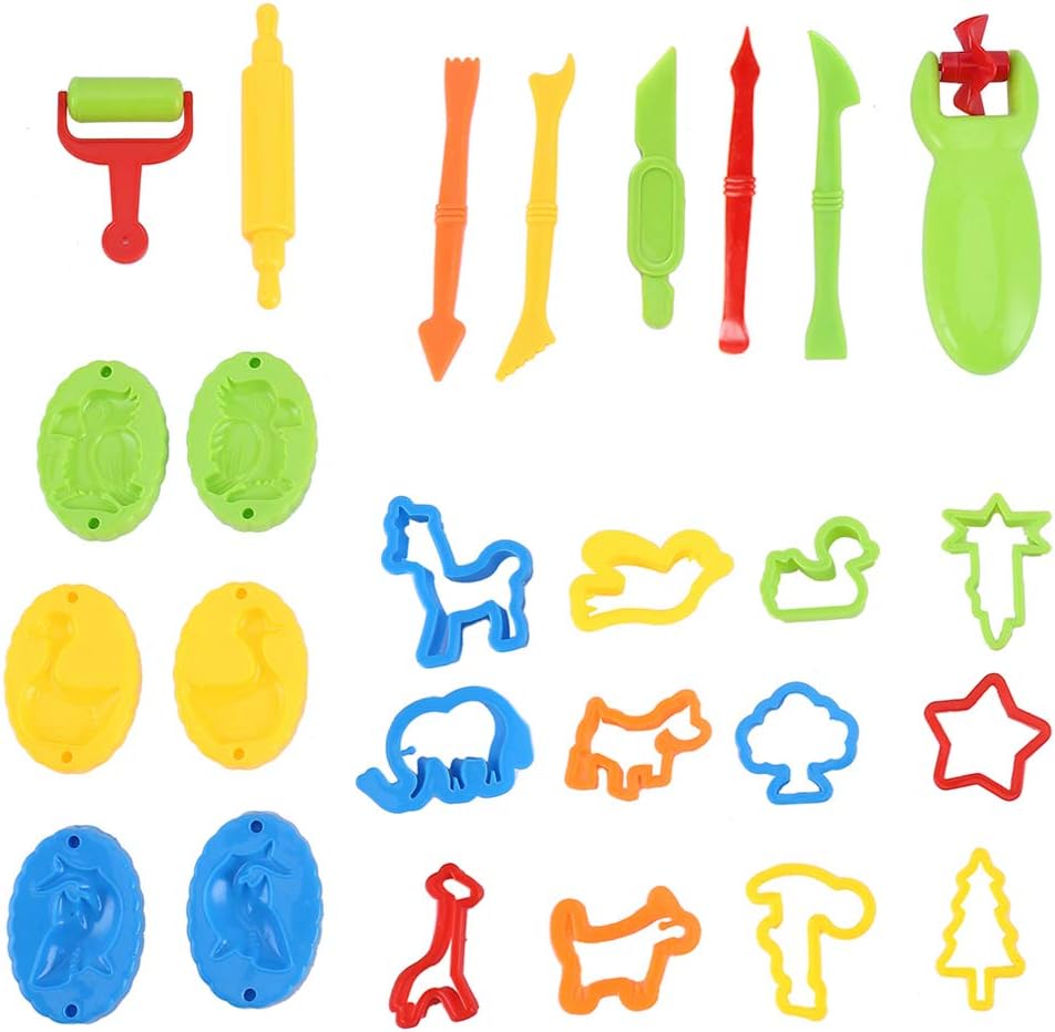 bottlewise 26 Pcs Children Kit Plastic Play Dough Clay Craft Rollers Molds Kids Cutters Modelling Tool Accessories