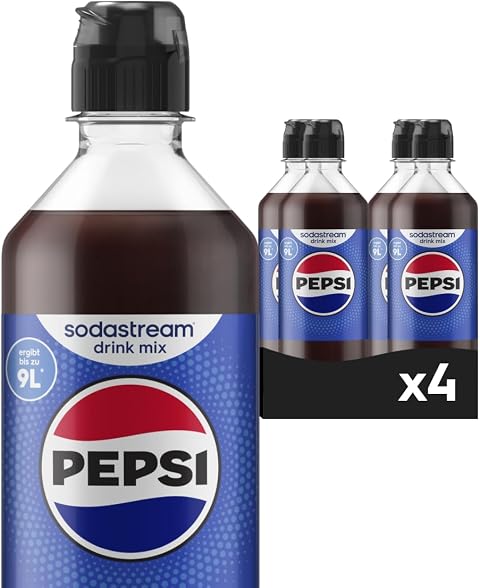 Sodastream drink mix Pepsi – Sirup für gesprudeltes & stilles Wasser, 4er Pack (4 x 440 ml), ergibt bis zu 9L Fertiggetränk
