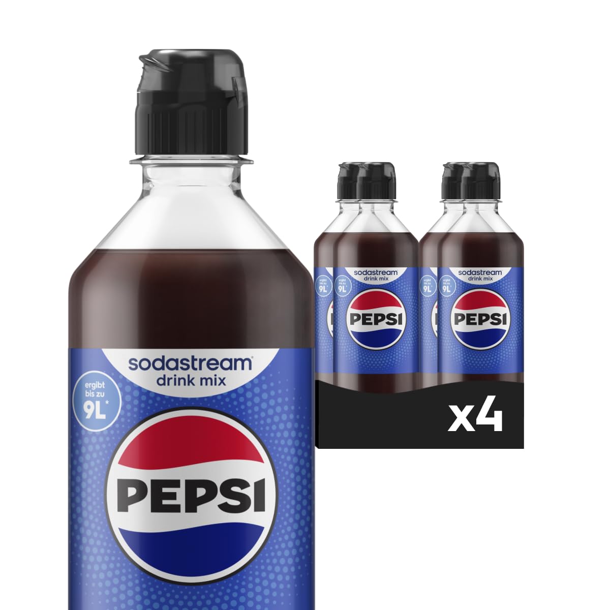 Sodastream drink mix Pepsi – Sirup für gesprudeltes & stilles Wasser, 4er Pack (4 x 440 ml), ergibt bis zu 9L Fertiggetränk