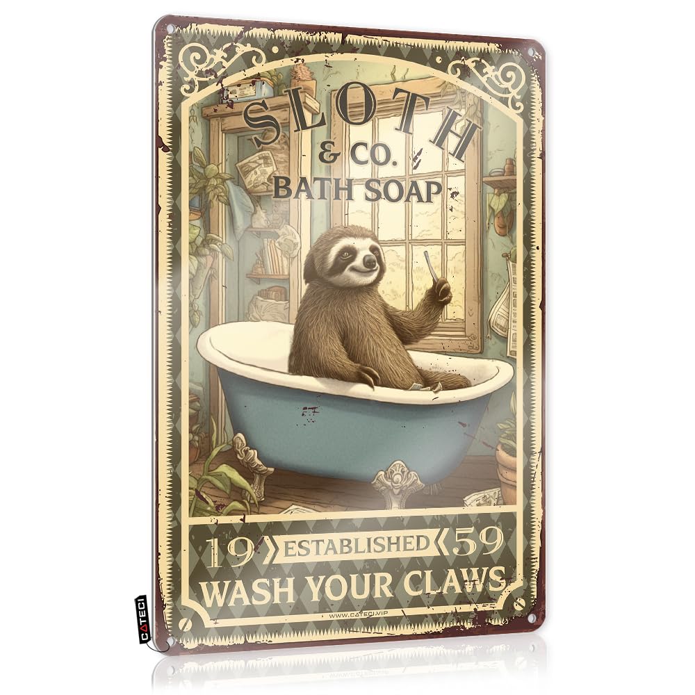 MWFKKADDB Metal Signs Funny Signs For Bedroom Door Sloth Bath Soap Wash Your Claws Tin Sign Metal Wall Decor70S Decorgarden Signs For Vegetableskitchen Witch Decor(20X30CM)