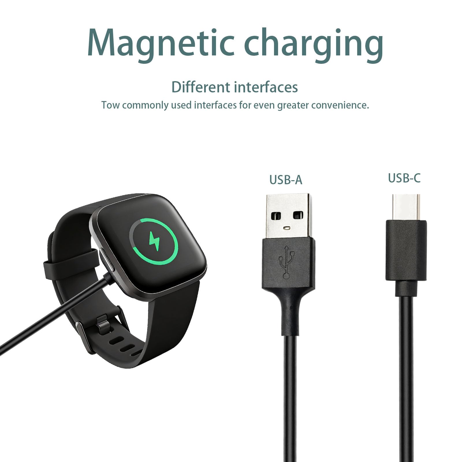 2er-Pack Ladegerät für Fitbit Sense/Sense 2/Versa 3/Versa 4, magnetisches Ersatz-Ladekabel, kompatibel mit Fitbit Sense 1/2, USB-Ladekabel für Versa 3/4 Smart Watch 【100 cm