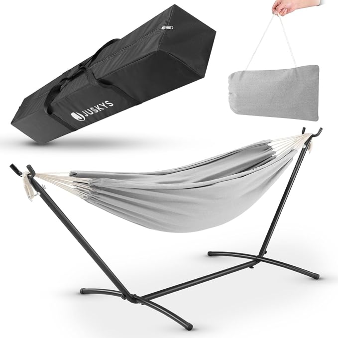 🔥 Hamac Paya de Juskys avec châssis – hamac Double d’extérieur, pour 2 Personnes – supporte jusqu’à 200 kg – hamac Double d’intérieur – Gris Clair à 59.99€ (-14%)