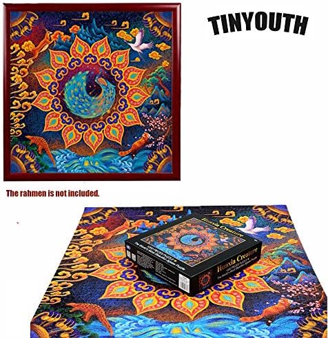 TINYOUTH 1000 Piece Peacock Puzzle for Adults, 61CM/24.02in Square Jigsaw Puzzle, 2mm Thickness Cardboard Puzzle - Huaxia Creature Puzzle Stress Reliever Difficult Challenge Puzzle for Kids Adults