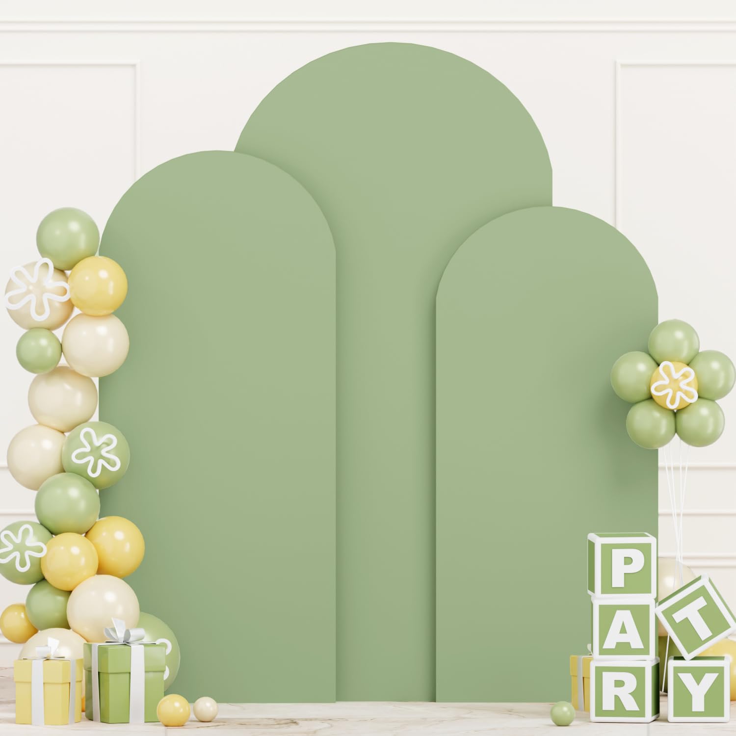 ROMANKAS Sage Green Arch Cover Wedding Arch Cover 6FT 6.6FT 7.2FT Arch Backdrop Cover Set of 3 Spandex Arch Covers Round Top Chiara Backdrop Stands