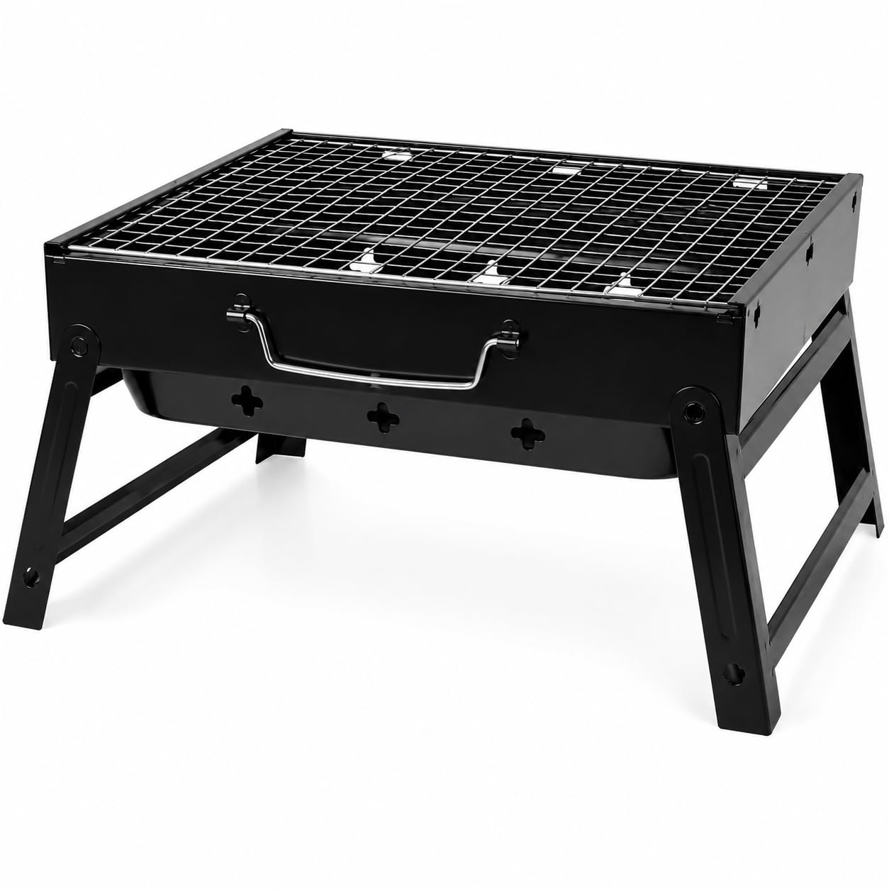 Portable Folding Charcoal Tabletop BBQ Grill, Iron, 40 x 27.5 x 19.5 cm, for Camping, Picnics and Outdoor Use - Folding Charcoal Barbecue Cooker