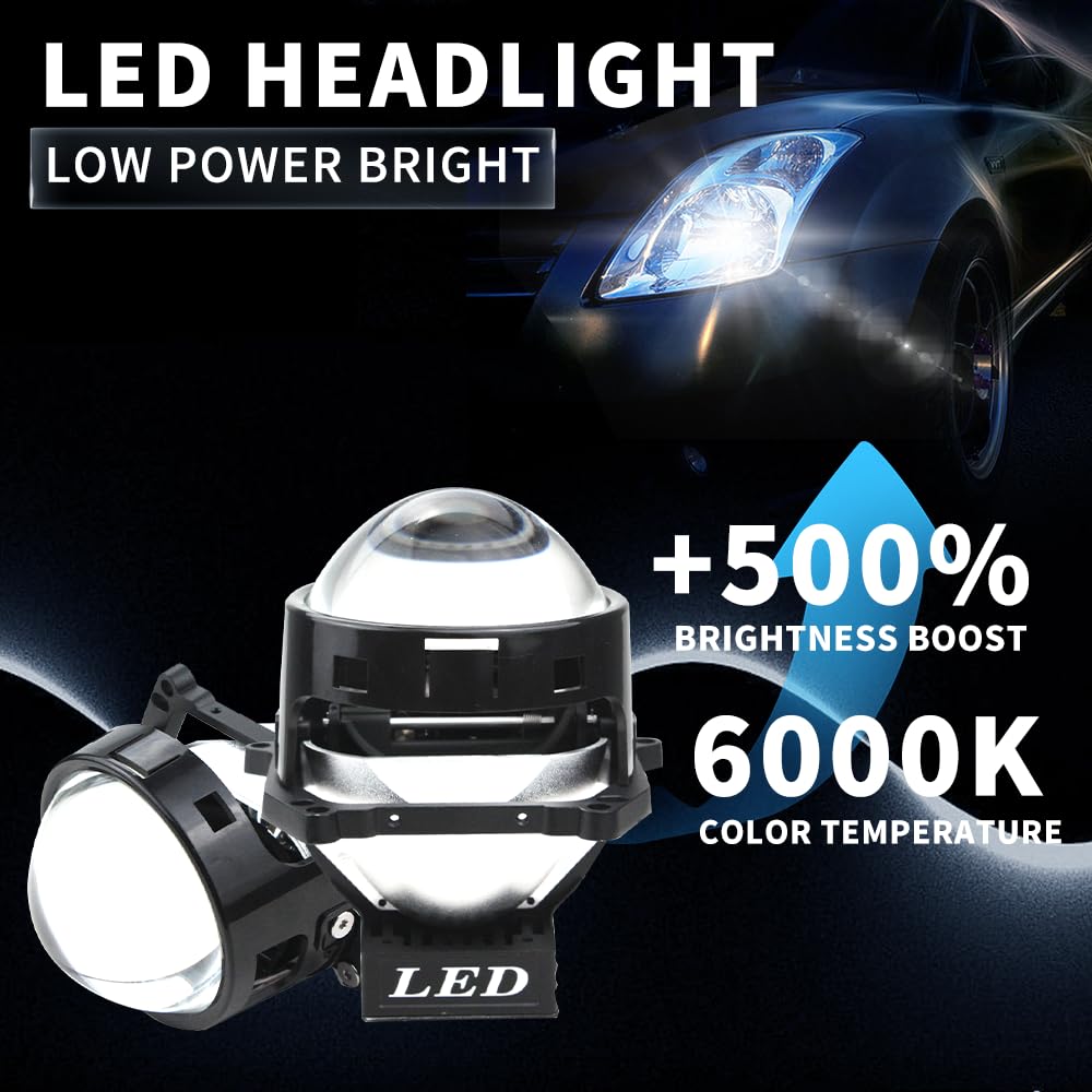 Générique 2 Projecteurs Bi-LED 12V 50W/60W 3 Pouces 8000lm Conversion de Phares Feux de Route Feux de Croisement Lentilles de Projecteur LED