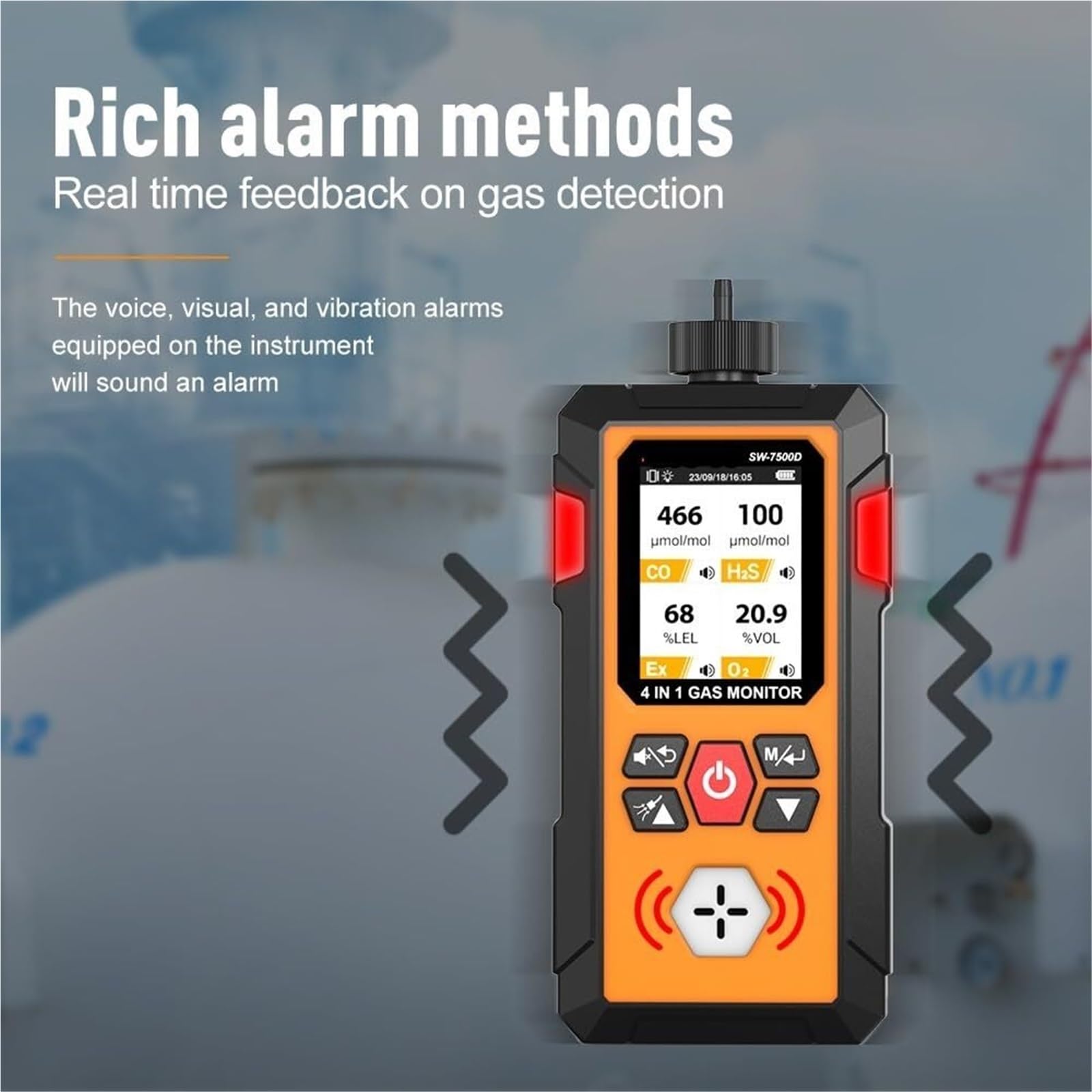 Monitor de co2, Detector De Gas 4 En 1 Oxígeno O2 Monóxido Carbono CO H2S Fuga del Analizador Combustibles A Prueba Explosiones para el hogar