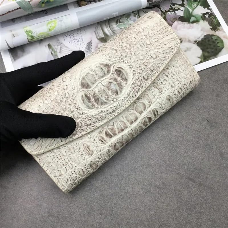 Authentic Exotic Crocodile Skin Women's Long White Wallet Female Large Card Holders Genuine Alligator Leather Lady Clutch Purse, LKC-04893