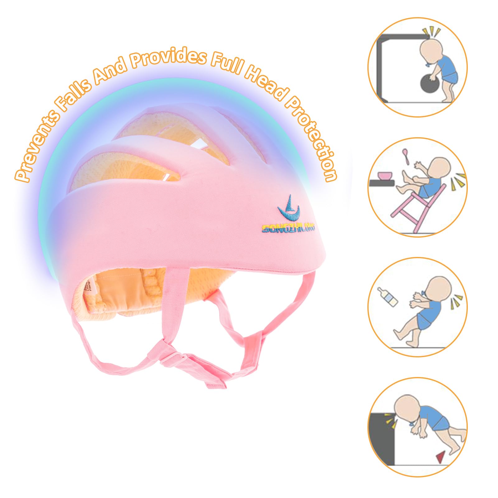 IULONEE Casco de Protección para Bebé Gorra Protectora para Cabeza de Bebé Gorra de Algodón Ajustable Casco Bebe Helmet (Rosa)