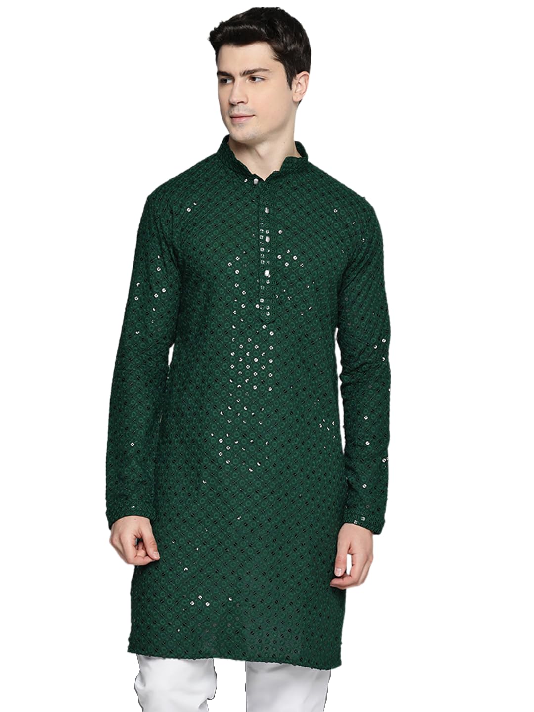 jompers Men's Regular Fit Embroidered & Sequins Cotton Kurtas-picture-32