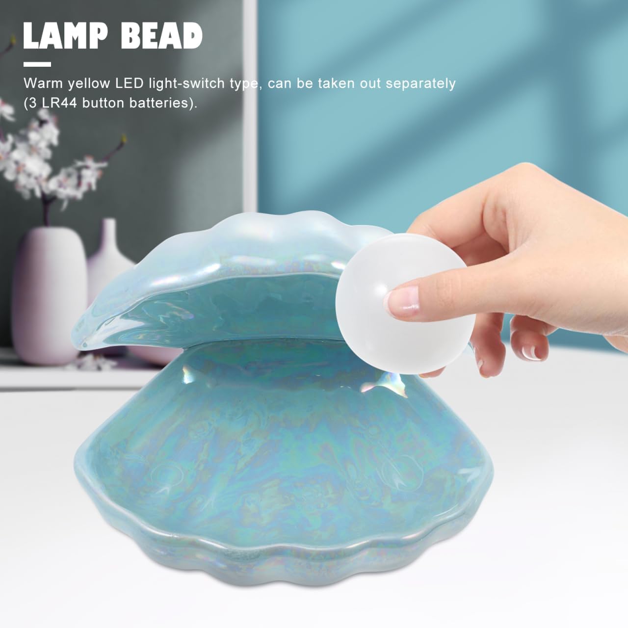 IMIKEYA Mushroom Lamp Shell Pearl Light: LED Pearl Night Light Lamp Nightlight Novelty Light Bedside Night for Kids Room, Bedroom, Living Room Home Decor Gifts (Blue) Oyster Shells - Image 5