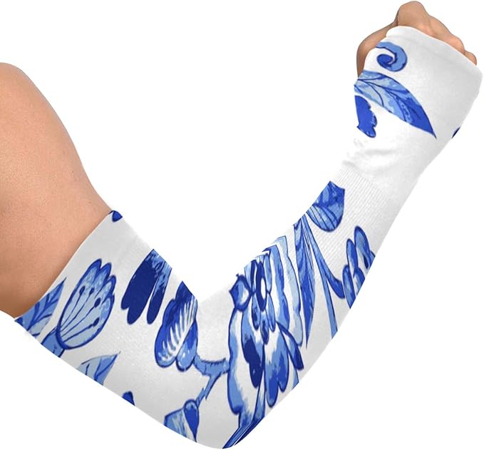 Arm Sleeve Long Blue Flowers Elegant Pretty Arm Covers Arm Shaper Sleeves For Women
