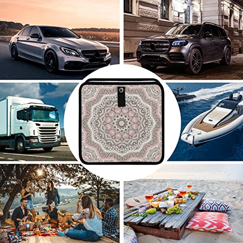 Image of Boho Mandala Pink Car Trash Can, Foldable Hanging Car Trash Bag, Small Waterproof Car Accessories Garbage Bin