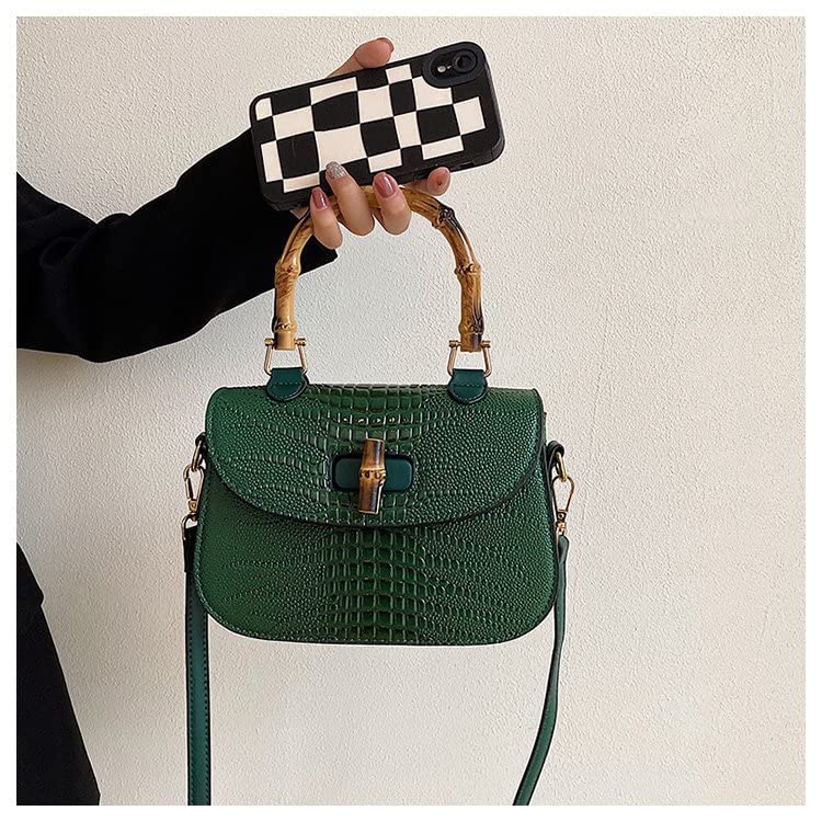 Women Handbag artificial leather Bamboo Top handle Crossbody bag Elegant Purse Evening bag Gift for Women Handmade