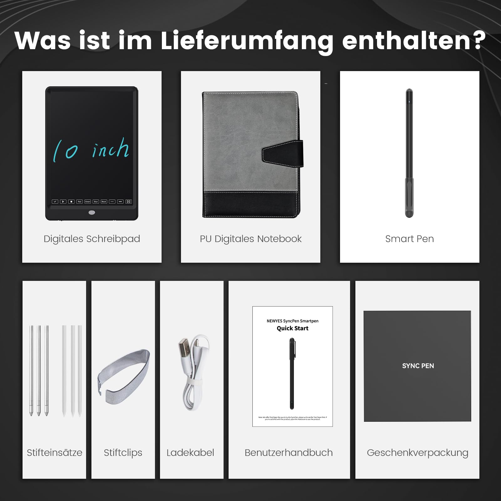 NEWYES Syncpen 3 Set, Smart Pen mit Tablet und Digitales Notizbuch &6 Refills, Echtzeit-Synchronisation& Smart Texterkennung für Student,Lehrer, Meetings, Vorlesungen oder Kreatives Arbeiten
