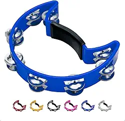 Pandeiro Meia Lua Profissional Pandeirola de Mão Colorida Instrumento Percussão Musical Em ABS (Azul)