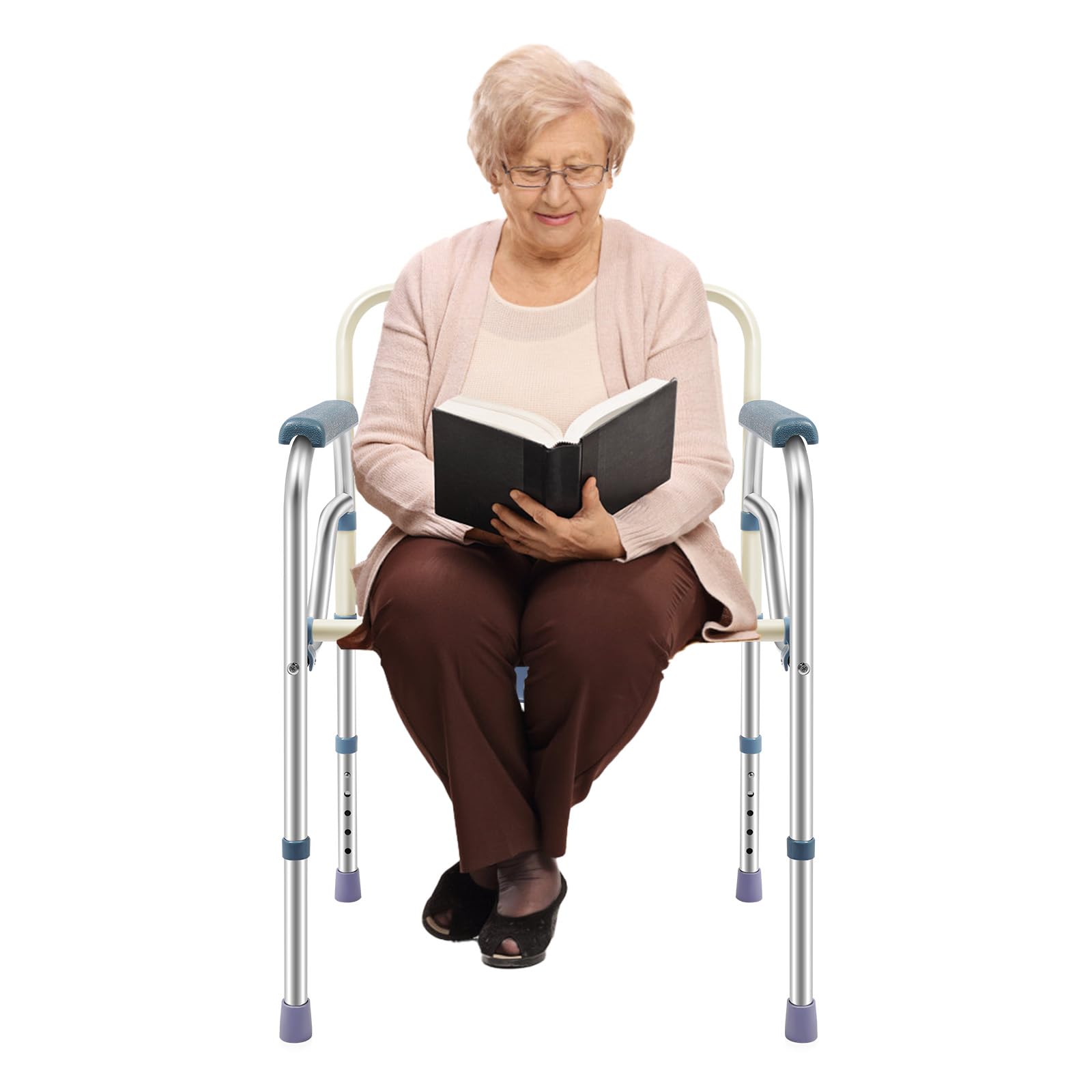 Silla de ducha plegable y silla de inodoro, altura regulable 65-75 cm, soporta hasta 150 kg, de acero inoxidable y PVC, colores azul y blanco, ideal para personas mayores, discapacitados y embarazadas